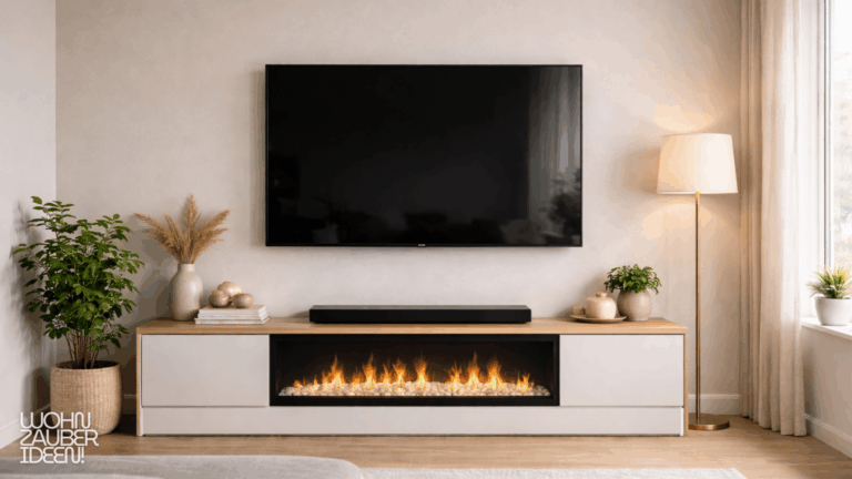 TV Wand Ideen mit Elektrokamin