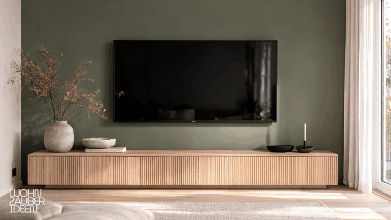 TV Wand Ideen im Japandi Stil
