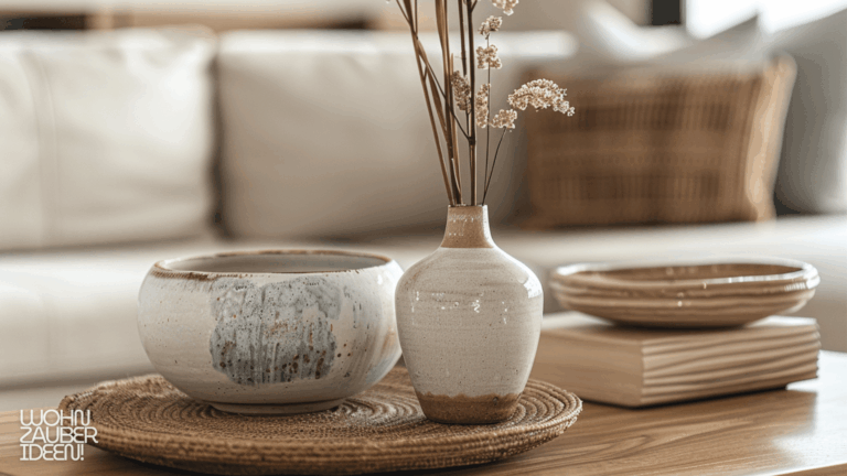 Couchtisch Dekorieren mit Materialien mixen