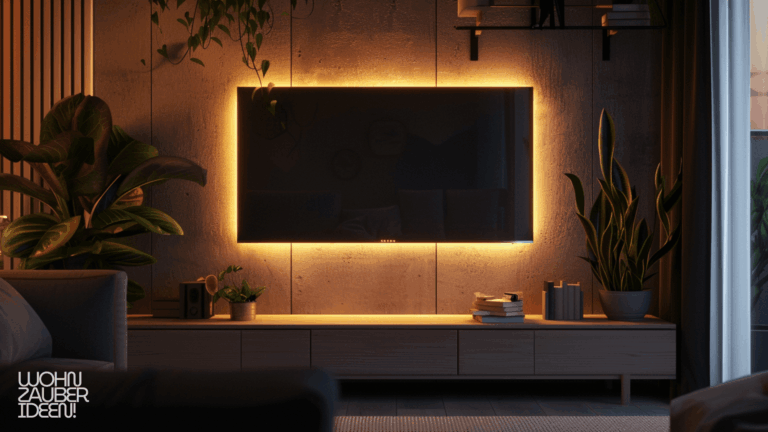 TV Wand Ideen mit LED Beleuchtung
