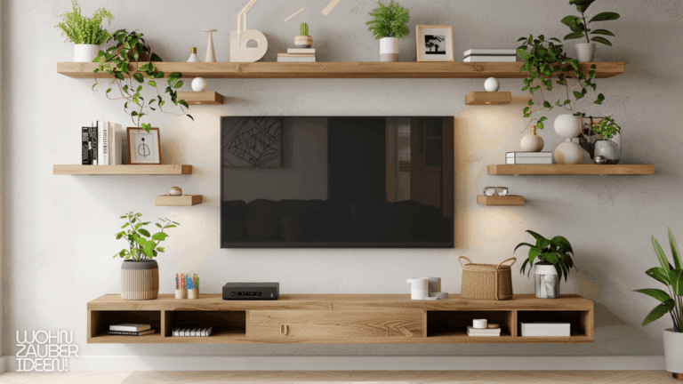 TV Wand Ideen mit Wandregalen