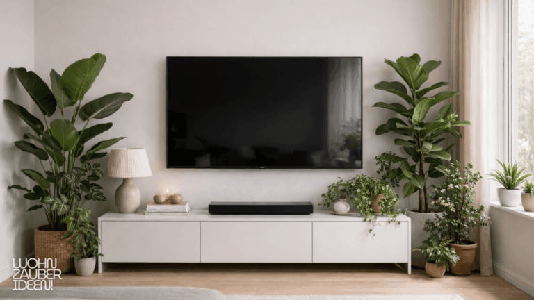 TV Wand Ideen Pflanzen im Wohnzimmer