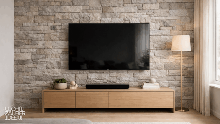 TV Wand Ideen im Wohnzimmerwand mit Steinoptik