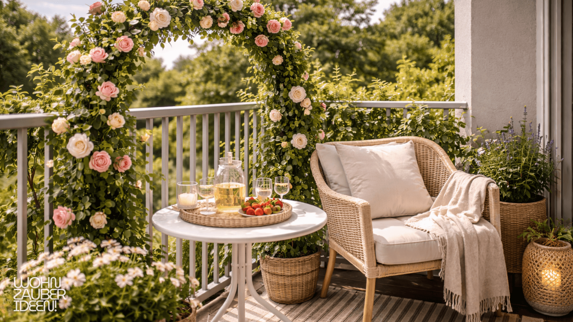 Balkon gestalten in der Mietwohnung mit Pflanzenbogen