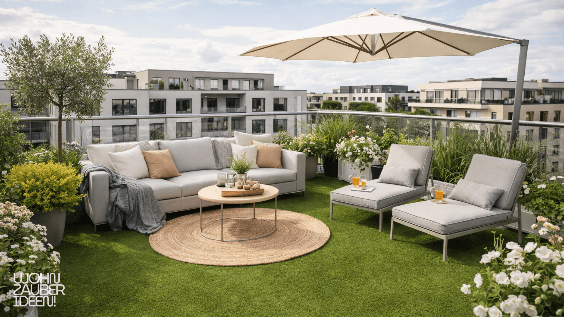 Balkon gestalten in der Mietwohnung mit Kunstrasen