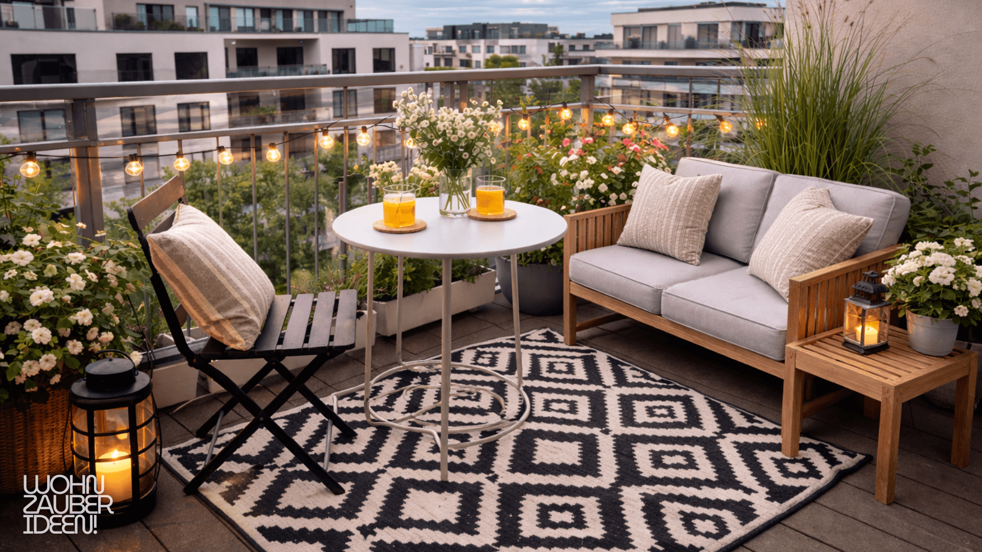 Balkon gestalten in der Mietwohnung mit kleinem Tisch