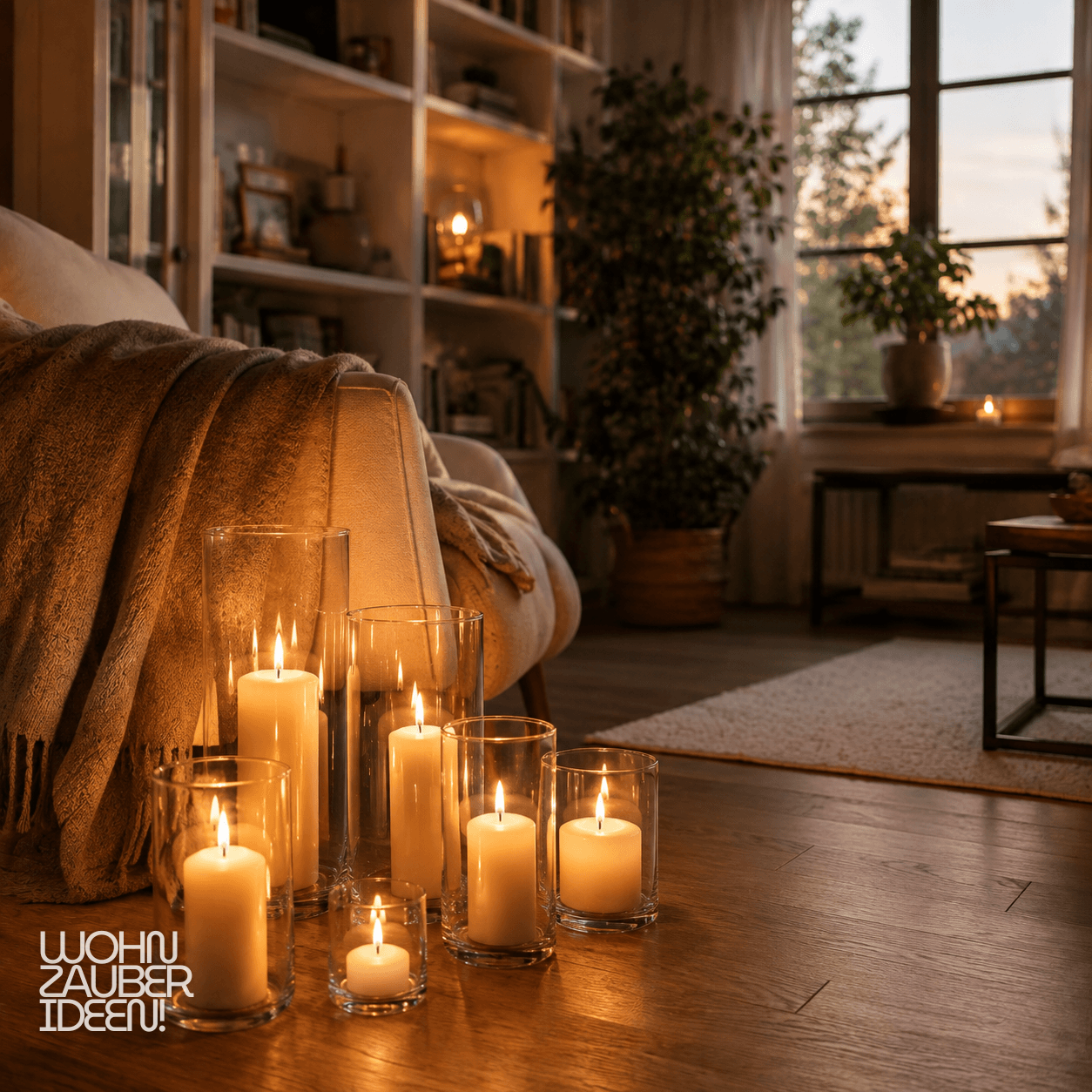 Kerzen Deko Ideen: Windlichter-Cluster im Wohnzimmer