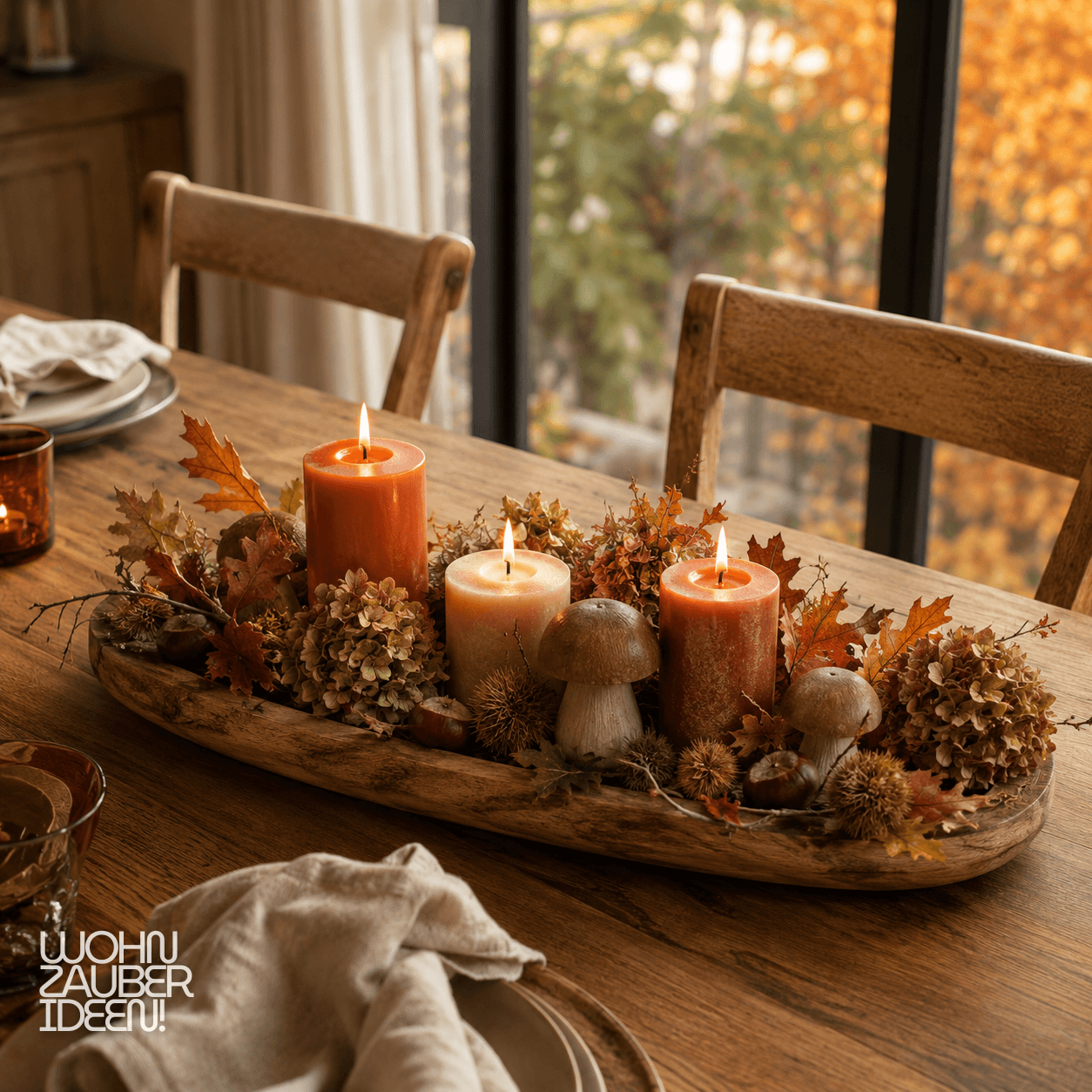 Herbstliches Kerzen-Gesteck als Kerzen Deko Idee